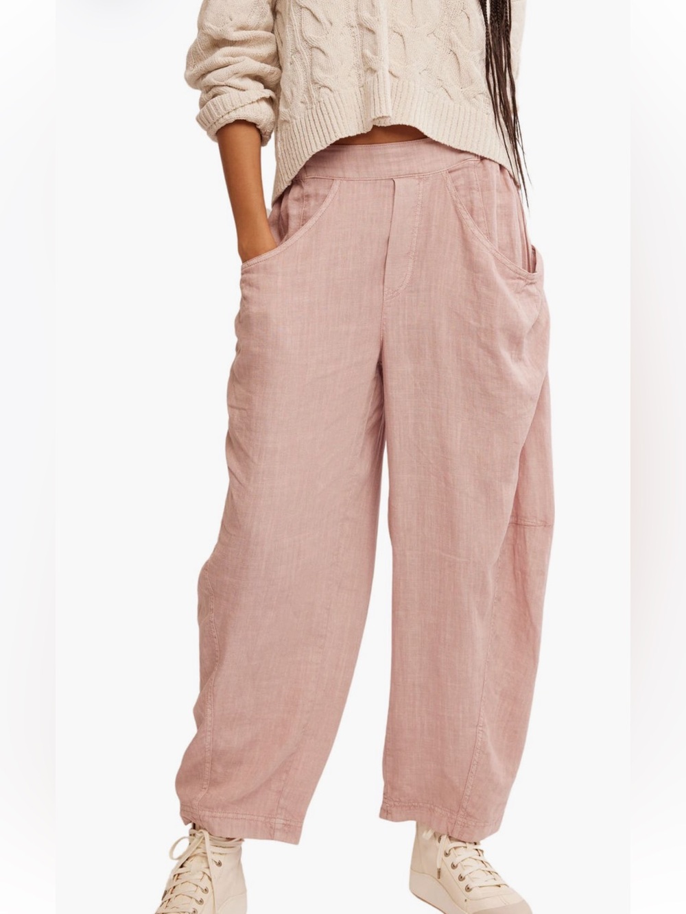 Free People High Road Pull-On Pants Blush Pink Linen Blend XS NWT